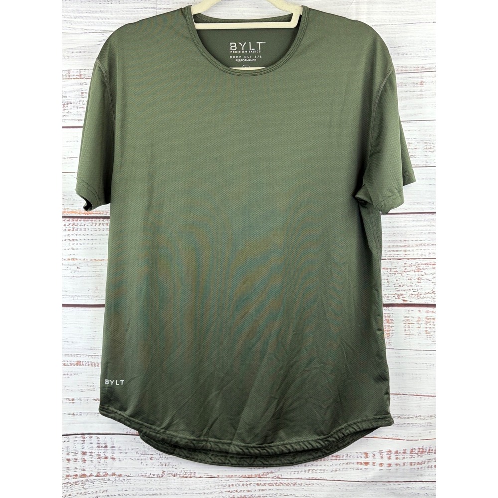 BYLT Premium Basics Drop Cut Performance SS T-Shirt Olive Green Mens Medium